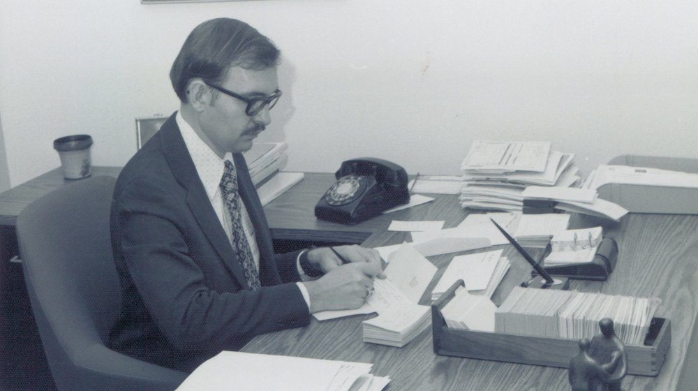 gary at his desk in the covenant library